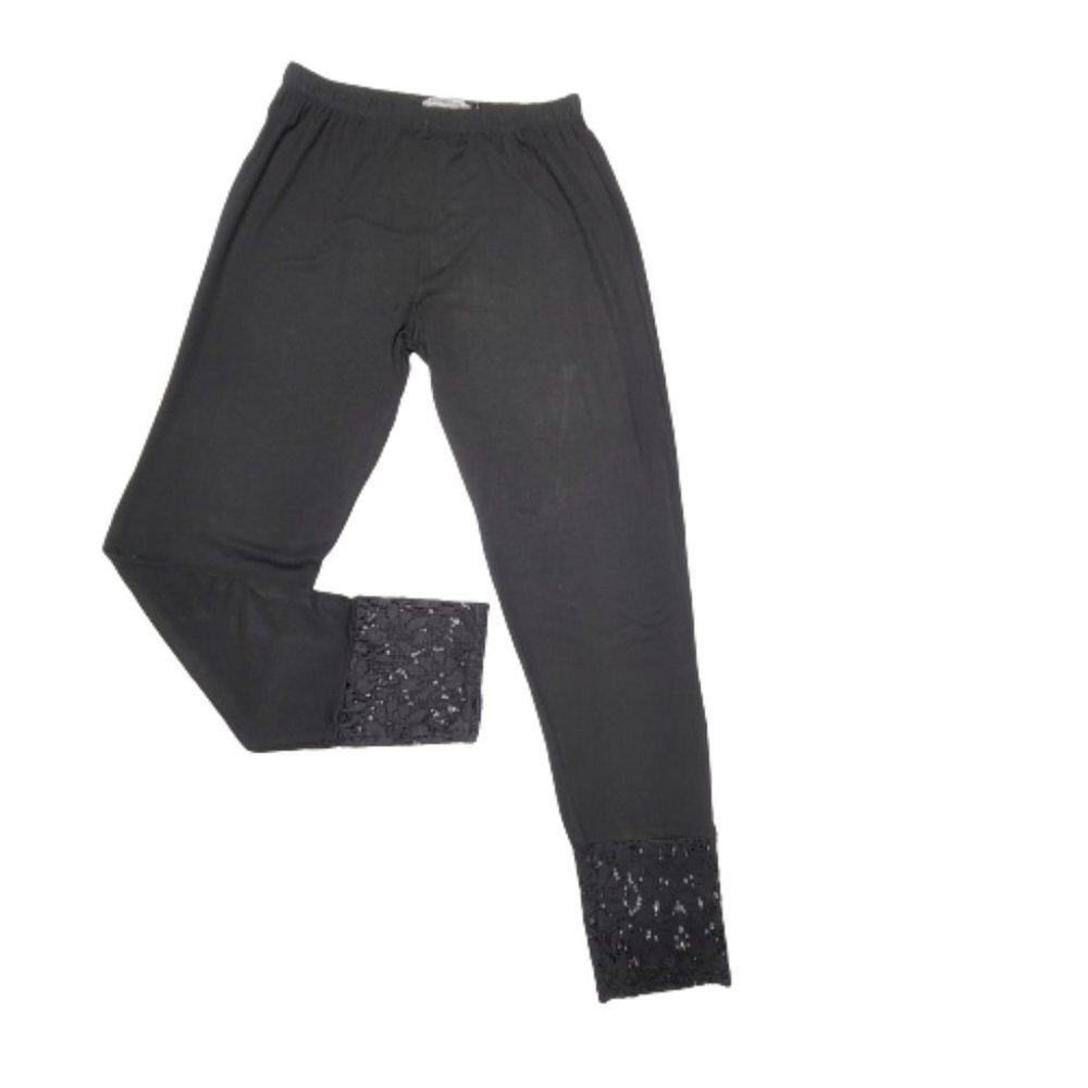 Black Leggings Comfy leggings with Lace Trim -Sizes  M L  XL - NEW